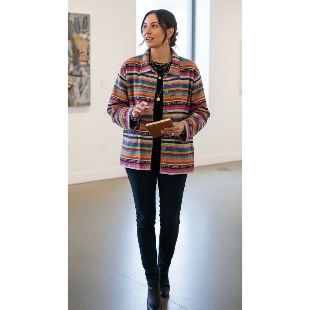 Chico’s Multicolor Striped Cotton Shacket – Artsy Gallery Touristcore L